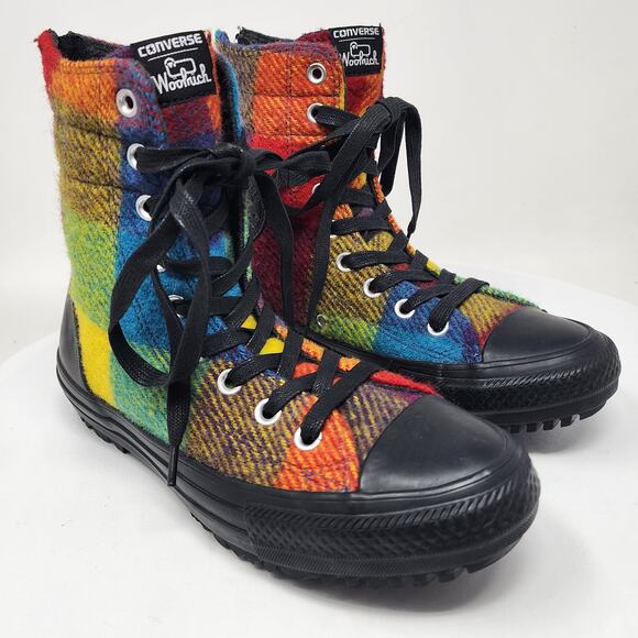 Converse X Woolrich Plaid High Top Sneakers Women 6.5 Multicolor Wool Chuck - Picture 1 of 15